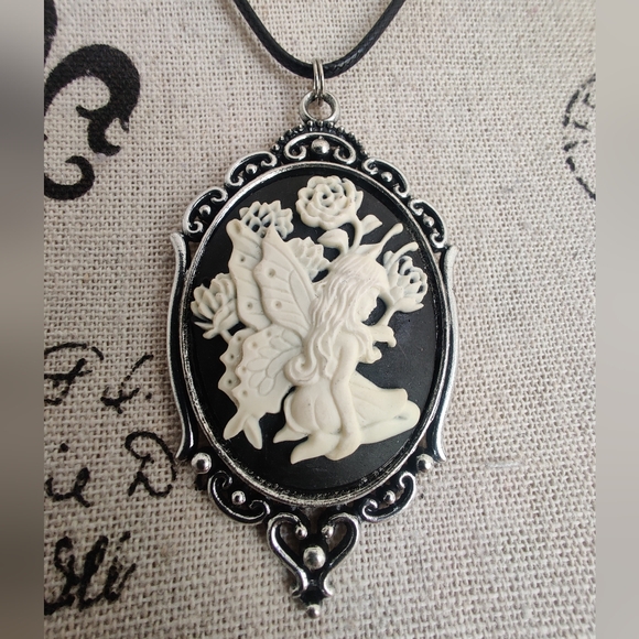 Hand Crafted Jewelry - Whimsygoth Gothic flower fairy cameo Pendant hand crafted Necklace